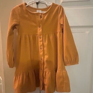 wonder nation Ribbed Button-Front Tiered Dress in Mustard